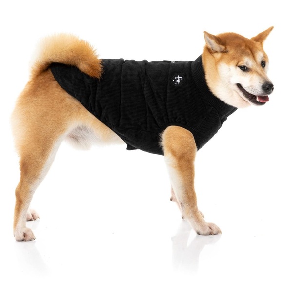 black corduroy puffy coat dog jacket - Picture 4 of 11